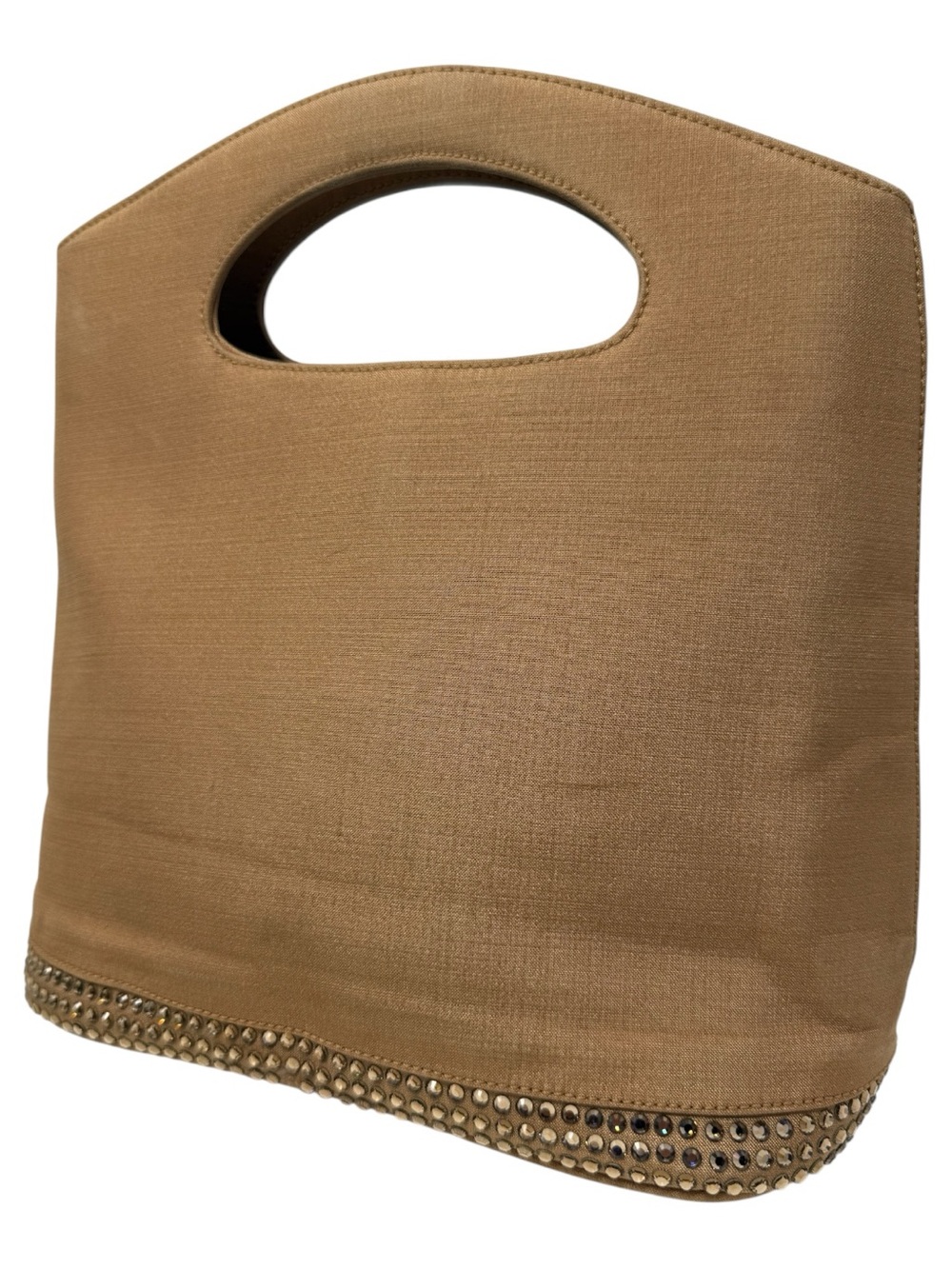 St. John Camel Satin Crystal Rhinestone Evening Handbag
